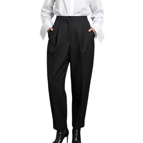 Vintage Canadian made black wool blend minimalist pleated baggy trousers 8 - Picture 1 of 15